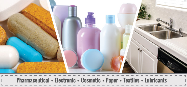 Pharmaceutical + Electronic + Cosmetic + Paper + Textile + Lubricants