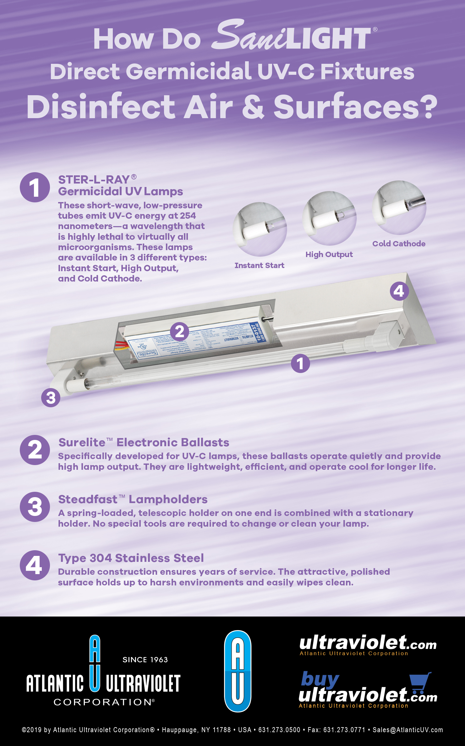How Do SaniLIGHT® Direct Germicidal UV-C Fixtures Disinfect Air & Surfaces? - Infographic