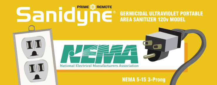 Sanidyne 120v UV Portable Area Sanitizer Models Use a NEMA 5-15 3-Prong Plug