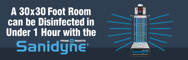 A 30x30 Foot Room can be Disinfected by Sanidyne Prime Remote UV Portable Area Sanitizer Models in Under 1 Hour