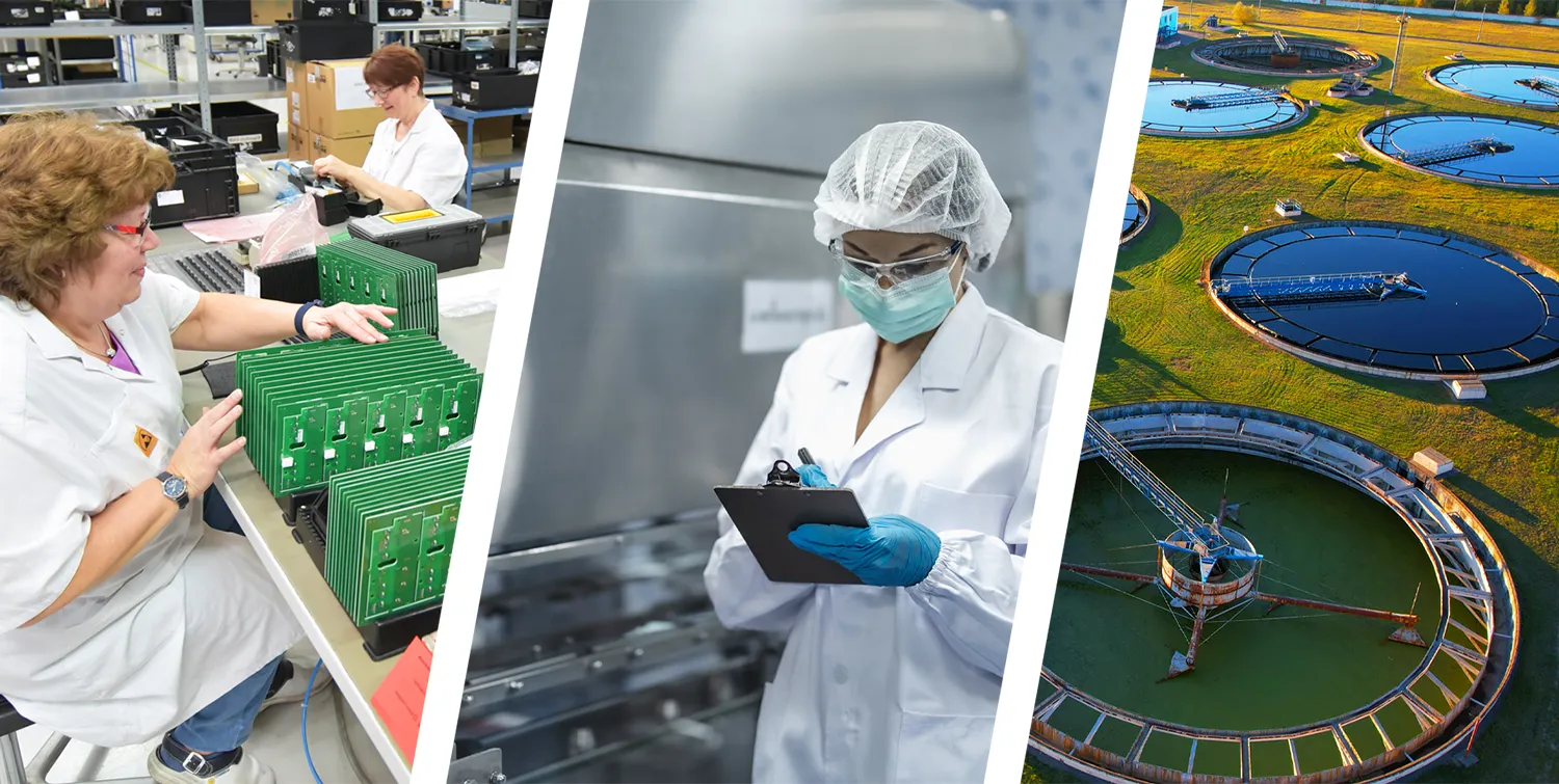 Electronic production, pharmaceutical manufacturing, and wastewater treatment plant