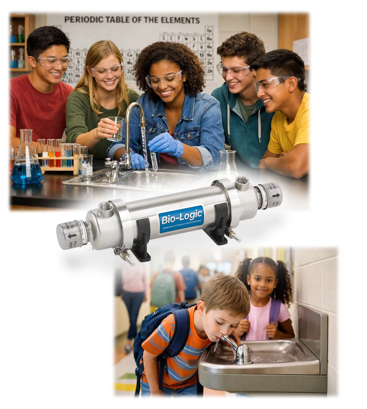 UV water purifier with lab sink and water fountain