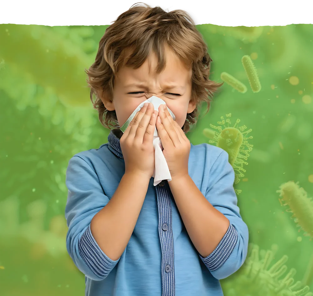 Boy sneezing due to HVAC coil mold