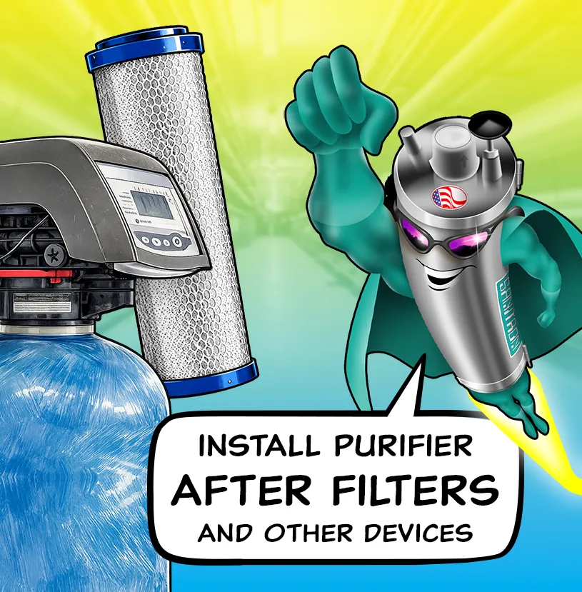 UV purifier, water softener, and carbon filter