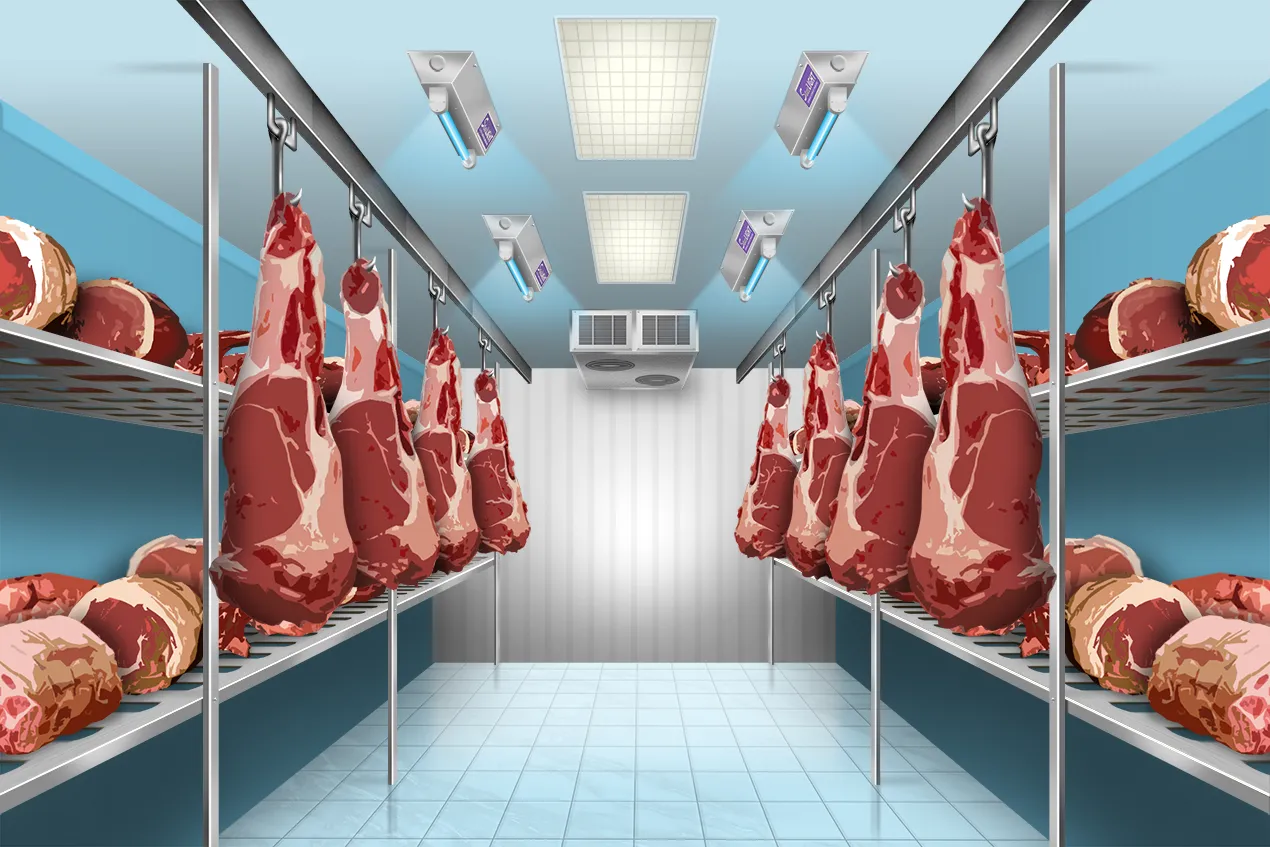 UV fixtures in beef dry aging room